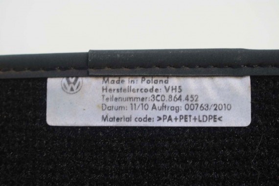 VW PASSAT B6 B7 CC DYWANIKI WYCIERACZKI PODŁOGI 3C0864451 3C0864452 welur 3C0864451 3C0864452 tył tylny 3C1863011C 3C1863011A