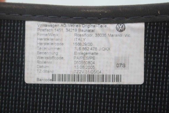 VW TOUAREG DYWANIKI WYCIERACZKI PODŁOGI 7L6862477J QKX antracyt wykładziny 7L6863011J 7L6863011 7L6862477J 7L6862478J 7L6862477