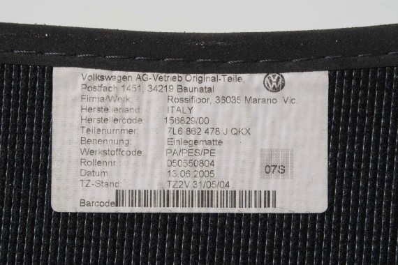 VW TOUAREG DYWANIKI WYCIERACZKI PODŁOGI 7L6862477J QKX antracyt wykładziny 7L6863011J 7L6863011 7L6862477J 7L6862478J 7L6862477