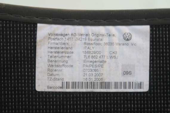 VW TOUAREG DYWANIKI WYCIERACZKI PODŁOGI 7L6862477L 7L6862478L WSJantracyt wykładziny 7L6863011 7L6863011  7L6862477L 7L6862478L