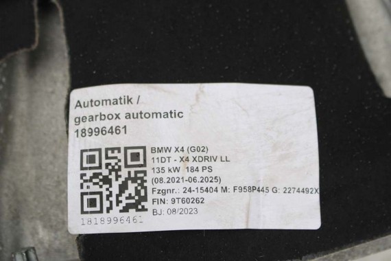 BMW X4 G02 SKRZYNIA BIEGÓW SILNIK 2.0 20i 135 kW 184 PS benzyna GA8HP51X 5A05AB5 24005A05AB5 5A27F37 5A13153 2.0b 5A05AB5