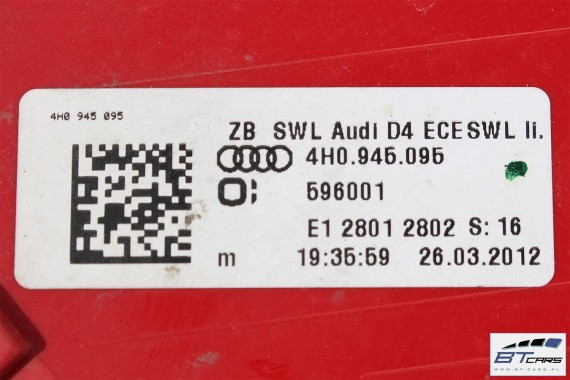 AUDI A8 S8 LAMPY LED TYŁ 4H0945093 4H0945094 4H0945095 4H0945096 lampa tylna D4 4H0 945 093 4H0945093 4H0945094 4H0945095