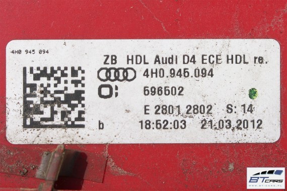 AUDI A8 S8 LAMPY LED TYŁ 4H0945093 4H0945094 4H0945095 4H0945096 lampa tylna D4 4H0 945 093 4H0945093 4H0945094 4H0945095