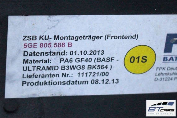 VW E-GOLF 7 PRZÓD PAS PRZEDNI WZMOCNIENIE + BELKA + CHŁODNICE WENTYLATOR 5Q0121203BG 5QE816411 5GE805588B 5GE807109 5GE122321A