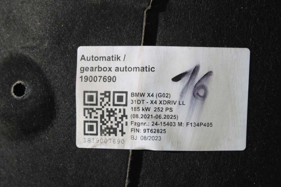 BMW X4 G02 SKRZYNIA BIEGÓW SILNIK 5A05AA7 2.0 185 kW 252 PS GA8HP51X GA8HP51Z 2.0b X4 30iX SAC ECE 24005A05AA7 140XLV 140 XLV