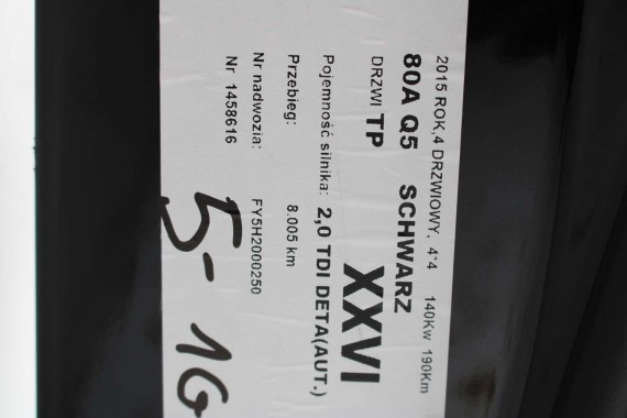 AUDI Q5 DRZWI PRAWE PRZÓD + TYŁ STRONA PRAWA przednie + tylne 2 sztuki 80A 2 szt. 2017- Kolor: LY9T - czarny (mythos schwarz)