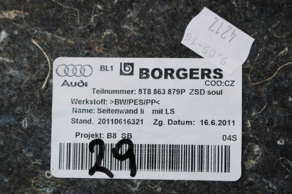 AUDI A5 SPORTBACK BOCZEK DYWAN TAPICERKA BAGAZNIKA 8T8864483 8T8861529 8T0863463 8T8863879M 8T8863880M boczki bagażnik tapicerka
