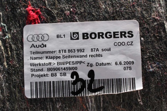AUDI A5 SPORTBACK BOCZEK DYWAN TAPICERKA BAGAZNIKA 8T8864483 8T8861529 8T0863463 8T8863879M 8T8863880M boczki bagażnik tapicerka