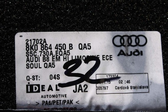 AUDI A4 8K A5 DYWANIKI PODŁOGI 8K1863691F 8K0864450B wycieraczki 8K1863691H 8K0864450C 'QA5' czarny soul) LIFT 8K0 864 450 B 8T8
