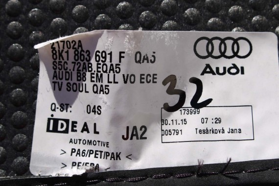 AUDI A4 8K A5 DYWANIKI PODŁOGI 8K1863691F 8K0864450B wycieraczki 8K1863691H 8K0864450C 'QA5' czarny soul) LIFT 8K0 864 450 B 8T8