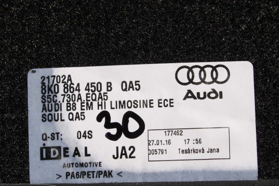AUDI A4 8K A5 DYWANIKI PODŁOGI 8K1863691F 8K0864450B wycieraczki 8K1863691H 8K0864450C 'QA5' czarny soul) LIFT 8K0 864 450 B 8T8