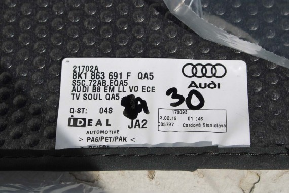 AUDI A4 8K A5 DYWANIKI PODŁOGI 8K1863691F 8K0864450B wycieraczki 8K1863691H 8K0864450C 'QA5' czarny soul) LIFT 8K0 864 450 B 8T8