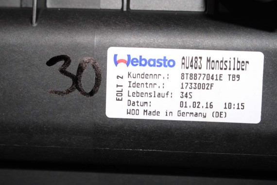 AUDI A5 SPORTBACK SZYBERDACH DACH 8T8877041E 8T8877049 8T8 877 041 E 8T FL LIFT DACH  8T8877041E 8T8877049 8T8877041E 8T8877049