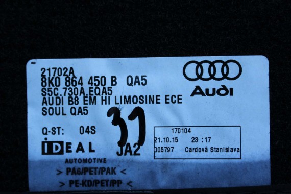 AUDI A4 8K A5 DYWANIKI PODŁOGI 8K1863691F 8K0864450B wycieraczki 8K1863691H 8K0864450C 'QA5' czarny soul) LIFT 8K0 864 450 B 8T8