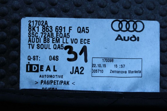 AUDI A4 8K A5 DYWANIKI PODŁOGI 8K1863691F 8K0864450B wycieraczki 8K1863691H 8K0864450C 'QA5' czarny soul) LIFT 8K0 864 450 B 8T8