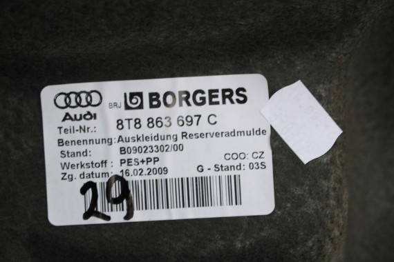 AUDI A5 SPORTBACK FL LIFT DYWAN wykładzina BAGAŻNIKA 8T8863697C CA9- czarny TAPICERKA TYLNEJ KLAPY 8T8863697D wnęka 8T8863697C