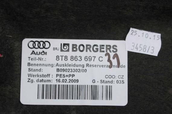 AUDI A5 SPORTBACK FL LIFT DYWAN wykładzina BAGAŻNIKA 8T8863697C CA9- czarny TAPICERKA TYLNEJ KLAPY 8T8863697D wnęka 8T8863697C