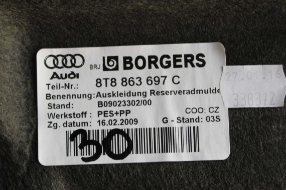AUDI A5 SPORTBACK FL LIFT DYWAN wykładzina BAGAŻNIKA 8T8863697C CA9- czarny TAPICERKA TYLNEJ KLAPY 8T8863697D wnęka 8T8863697C