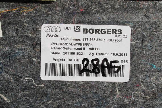 AUDI A5 SPORTBACK BOCZEK DYWAN TAPICERKA BAGAZNIKA 8T8864483 8T8861529 8T0863463 8T8863879M 8T8863880M boczki bagażnik tapicerka