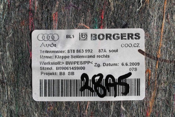 AUDI A5 SPORTBACK BOCZEK DYWAN TAPICERKA BAGAZNIKA 8T8864483 8T8861529 8T0863463 8T8863879M 8T8863880M boczki bagażnik tapicerka