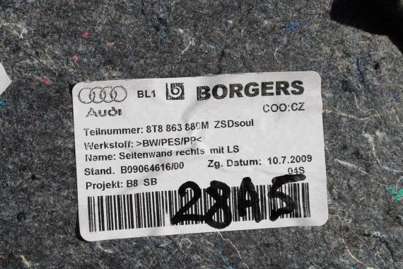 AUDI A5 SPORTBACK BOCZEK DYWAN TAPICERKA BAGAZNIKA 8T8864483 8T8861529 8T0863463 8T8863879M 8T8863880M boczki bagażnik tapicerka