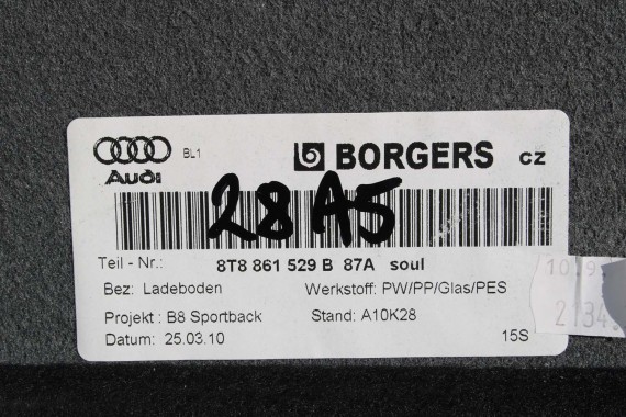 AUDI A5 SPORTBACK BOCZEK DYWAN TAPICERKA BAGAZNIKA 8T8864483 8T8861529 8T0863463 8T8863879M 8T8863880M boczki bagażnik tapicerka