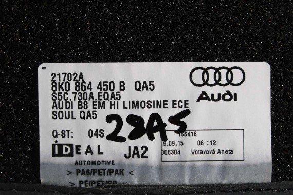 AUDI A4 8K A5 DYWANIKI PODŁOGI 8K1863691F 8K0864450B wycieraczki 8K1863691H 8K0864450C 'QA5' czarny soul) LIFT 8K0 864 450 B 8T8