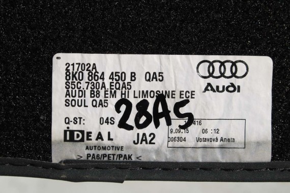 AUDI A4 8K A5 DYWANIKI PODŁOGI 8K1863691F 8K0864450B wycieraczki 8K1863691H 8K0864450C 'QA5' czarny soul) LIFT 8K0 864 450 B 8T8