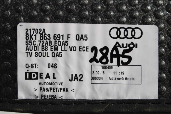 AUDI A4 8K A5 DYWANIKI PODŁOGI 8K1863691F 8K0864450B wycieraczki 8K1863691H 8K0864450C 'QA5' czarny soul) LIFT 8K0 864 450 B 8T8