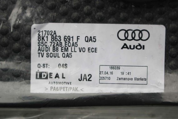 AUDI A4 8K A5 DYWANIKI PODŁOGI 8K1863691F 8K0864450B wycieraczki 8K1863691H 8K0864450C 'QA5' czarny soul) LIFT 8K0 864 450 B 8T8