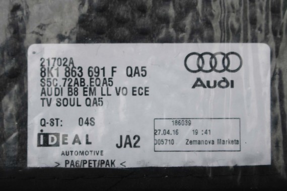 AUDI A4 8K A5 DYWANIKI PODŁOGI 8K1863691F 8K0864450B wycieraczki 8K1863691H 8K0864450C 'QA5' czarny soul) LIFT 8K0 864 450 B 8T8