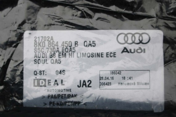 AUDI A4 8K A5 DYWANIKI PODŁOGI 8K1863691F 8K0864450B wycieraczki 8K1863691H 8K0864450C 'QA5' czarny soul) LIFT 8K0 864 450 B 8T8
