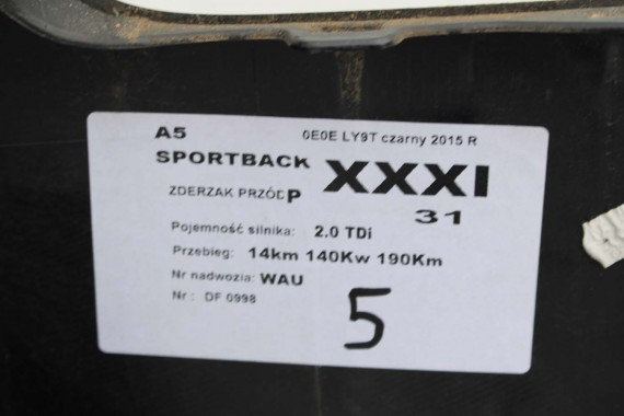 AUDI A5 LIFT PRZÓD 8T LY9T maska błotniki zderzak pas przedni wzmocnienie błotnik lampy Xenon Led 8T0941005C S-LINE 0E0E Czarny