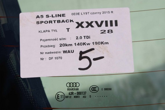 AUDI A5 SPORTBACK TYŁ ZDERZAK tylny + KLAPA BAGAŻNIKA LAMPY LED 8T 8T8 0E0E LY9T S-LINE lampa 8T8945095F 8T8945096F 8T0945093C