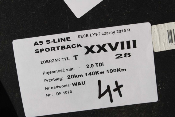 AUDI A5 SPORTBACK TYŁ ZDERZAK tylny + KLAPA BAGAŻNIKA LAMPY LED 8T 8T8 0E0E LY9T S-LINE lampa 8T8945095F 8T8945096F 8T0945093C