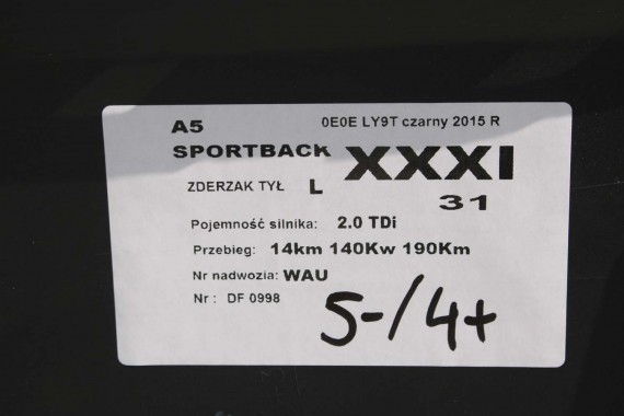 AUDI A5 SPORTBACK TYŁ ZDERZAK tylny 0E0E LY9T S-LINE 8T8807511G 8T8807385C 8K0971104AF 8T8807067B 8T8807067C 8T8 807 511 G LIFT