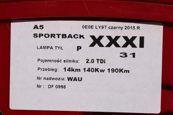 AUDI A5 SPORTBACK LAMPA TYŁ LAMPY TYLNE 8T8945095F 8T8945096F 8T8945095F 8T8945096F 8T8945095F 8T8945096F8T8945095F 8T8 945 096