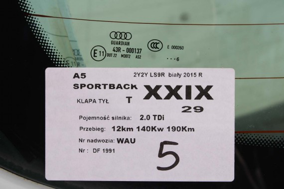 AUDI A5 SPORTBACK TYŁ ZDERZAK tylny + KLAPA BAGAŻNIKA LAMPY LED 8T 8T8 2Y2Y LS9R S-LINE lampa 8T8945095F 8T8945096F 8T0945093C