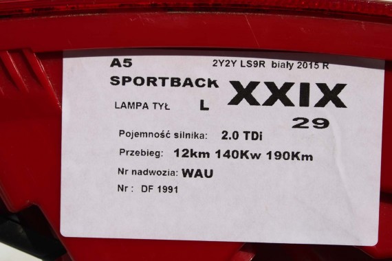 AUDI A5 SPORTBACK TYŁ ZDERZAK tylny + KLAPA BAGAŻNIKA LAMPY LED 8T 8T8 2Y2Y LS9R S-LINE lampa 8T8945095F 8T8945096F 8T0945093C