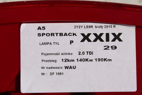 AUDI A5 SPORTBACK TYŁ ZDERZAK tylny + KLAPA BAGAŻNIKA LAMPY LED 8T 8T8 2Y2Y LS9R S-LINE lampa 8T8945095F 8T8945096F 8T0945093C