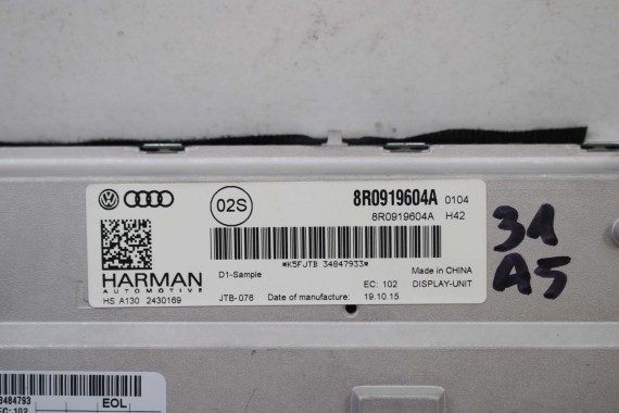 AUDI A4 A5 Q5 A6 Q7 MONITOR LCD MMI 8R0919604A 8K 8R0 919 604 A ekran wyświetlacz 8R0919604 8F0919604 4F0919604 8R0 919 604