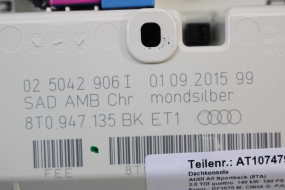 AUDI A4 A5 Q5 LAMPKA OŚWIETLENIE PODSUFITKI 8T0947135BK ET1 8K0 8T0 947 135 kabiny 8T0947140 8T0947133A 8T0947139B 8T0947135BK