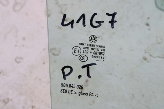 VW GOLF 7 VII SZYBA DRZWI PRAWE 5G6845026 prawa tył tylna 5G6 845 026 rok 2012 zielony E1 AS2 drzwiowa 5G 5G4 5G6 FL 5G6845026