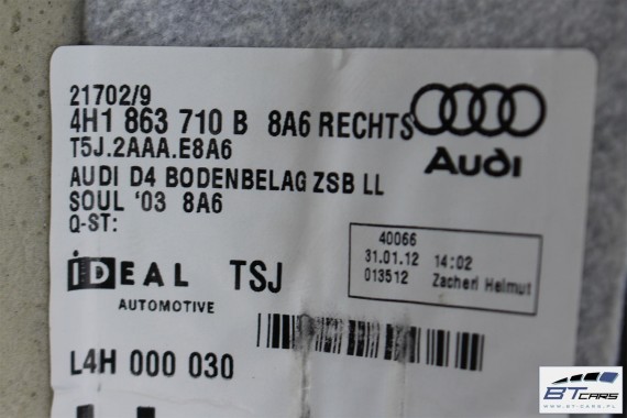 AUDI A8 S8 DYWAN PODŁOGI 4H1863709B 4H1863710B wykładzina 4H1863709D 4H1863709G 4H1863710C 4H1863710E 4h d4 4H1863709B 4H1863710