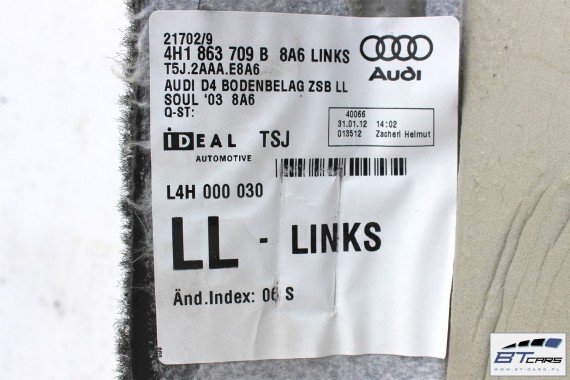 AUDI A8 S8 DYWAN PODŁOGI 4H1863709B 4H1863710B wykładzina 4H1863709D 4H1863709G 4H1863710C 4H1863710E 4h d4 4H1863709B 4H1863710