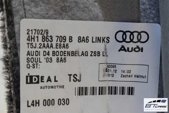 AUDI A8 S8 DYWAN PODŁOGI 4H1863709B 4H1863710B wykładzina 4H1863709D 4H1863709G 4H1863710C 4H1863710E 4h d4 4H1863709B 4H1863710