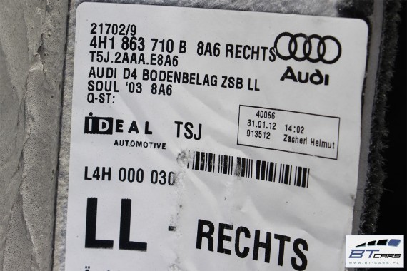 AUDI A8 S8 DYWAN PODŁOGI 4H1863709B 4H1863710B wykładzina 4H1863709D 4H1863709G 4H1863710C 4H1863710E 4h d4 4H1863709B 4H1863710