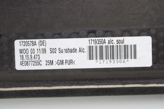 AUDI A8 ROLETA SZYBERDACHU 4E0877255C 4E0 877 255 C 4H D4 25M czarny 4E0877255C osłona szyberdach Alcantara 4H0877255 4E0877255