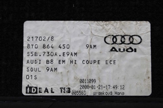 AUDI A5 DYWANIKI PODŁOGI 8T0864450 8K1863691B wycieraczki 8K1863691F 8K1863691H 9AM QA5 czarny 8T 8K1863691 8T0864450A 8K1863691