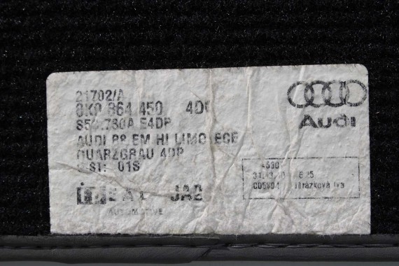 AUDI A4 DYWANIKI WYCIERACZKI PODŁOGI 8K1863691B 8K1 863 691 B 8K 8K0864450 8K1863691B 8K1863691F 8K1863691H Kolor: 4DP szary